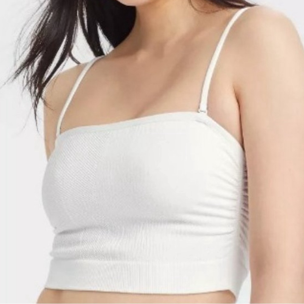 Ruched Ribbed Bandeau Bra Crop Top by Colsie Women’s S Small White 34B 36A